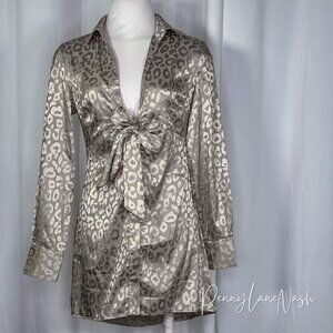 Aakaa Cheetah Print Tie Front Mini Dress